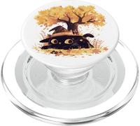Black Cat Fall Theme with Cat Witch Halloween Cat Witchy Cat PopSockets PopGrip pour MagSafe