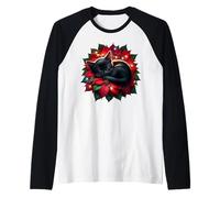 Black Cat for Kitten Mom and Xmas Poinsettia Christmas Manche Raglan