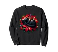 Black Cat for Kitten Mom and Xmas Poinsettia Christmas Sweatshirt