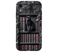Black Cat Gothic Library Dark Academia Bibliothèque Vintage Coque pour iPhone XR