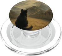 Black Cat Great Wall China Mountains Sunrise Traveler PopSockets PopGrip pour MagSafe
