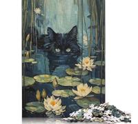 Black Cat Hiding in River Puzzle 1000 Pieces Cadeau Unique Jeu Éducatif Challenge Toy À De Qualité Supérieure Peinture Art pour Adultes Enfants 500pcs (52x38cm)