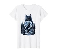 Black Cat Howling At The Moon Funny Meme Cat Lover T-Shirt Graphique avec Valeur, Femme, Blanc, L