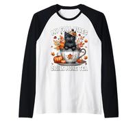 Black Cat in Fall Hot Tea Cup for Kitten Mom Cute Autumn Manche Raglan