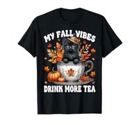 Black Cat in Fall Hot Tea Cup for Kitten Mom Cute Autumn T-Shirt