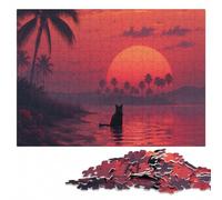 Black Cat in Water at Sunset Puzzle en Bois 500 pièces, Activité Familiale | Cadeau de Noël pour amateur de puzzle avec activité sans écran à la maison le w nd.