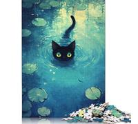 Black Cat in Water Puzzles 1000 Pièces Cadeau Unique Jeu Éducatif Défi Jouet À De Qualité Supérieure Peinture Art pour Adultes Et Enfants 1000pcs (75x50cm)