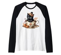 Black Cat Kitten in Floral Coffee Mug Cute Autumn Vibes Manche Raglan
