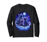 Black-Cat Mom - Trois Chatons sous la Lune Manche Longue