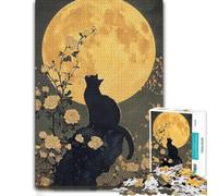 Black Cat Moonlit Serenade Puzzle en Bois 1000 pièces, Activité Adulte | Cadeau loisir pour fan de puzzle avec activité autour de la table à son propre rythme.