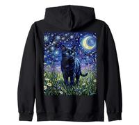 Black Cat Night Glow Stars and Moon Illustration Sweat à Capuche