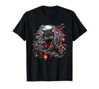Black Cat Ninja Cherry Blossom Samourai Japon T-Shirt