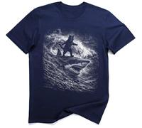Black Cat Ocean Shark Rider Graphic Tee (3XL, Bleu)