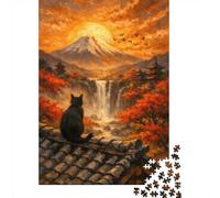 Black Cat Overlooking Japanese Landscape Pain Puzzle, 1000 pièces | Pour une activité qui demande de la patience : ce puzzle adulte 1000 pièces convient aux soirées et aux w nds.
