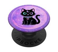 Black Cat Pink Witchy Cat Kawaii Pastel Goth Cat Moon Purple PopSockets PopGrip Adhésif