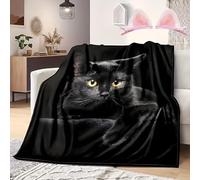 Black Cat Print Flannel Blanket Throw, 2026 Black Cat All-Season Cozy Cuddly Blanket, Realistic Blacks Cats Throw, Blacks Cats Blankets, for Couch Chair Sofa Bed Dorm Bedroom (21.5*39.3in)