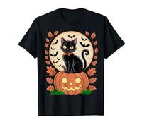 Black Cat Pumpkin Moon Cute Halloween Kitty Style T-Shirt
