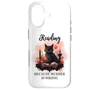 Black Cat Reading Because Murder is Wrong Books Cats Bookish Coque pour iPhone 17