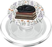 Black Cat Reading Book Lover Librarian Purple Flower Bookish PopSockets PopGrip pour MagSafe
