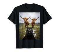 Black Cat Selfie with Cows Funny Animal Lovers Kids & Adults T-Shirt