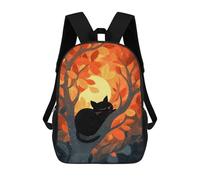 Black Cat Sleeping in Autumn Tree Sacs À Dos Imprimés En 3D Pour Enfants 17inch Sacs À Dos Tendance Et Décontractés Pour La Journée, Sacs De Voyage, Sacs À Dos D'extérieur Pour Garçons Et Filles
