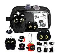 Black Cat Stationery Set - Cute Animal Pen Organizer, Large Capacity Pencil Case, Multi-Compartment Storage Pouch, Study Accessory For Students, Writers & Artists, Black Portable School Gear