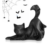 Black Cat Statue, Cute Garden Sculpture, 5.12x2.17x5.12 inches Glow InThe Dark Ornament, Decorative Halloween Figure for Home Living Room Entryway Bedroom Bookshelf Holiday Birthday Party