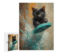 Black Cat Surfing Art Print Puzzle 1000 Pièces Educa Jouet en Bois Cadeau Unique Décoration Intérieure Jeu Éducatif Challenge Toy Adultes Et Enfants À Partir De 14 Ans 500 PCS