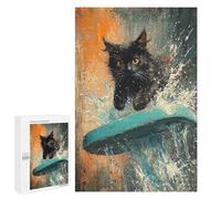 Black Cat Surfing Splash Art Puzzle 1000 Pièces Educa Jouet en Bois Cadeau Unique Décoration Intérieure Jeu Éducatif Challenge Toy Adultes Et Enfants À Partir De 14 Ans 1000 PCS