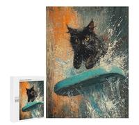 Black Cat Surfing Splash Art Puzzle 1000 Pièces Educa Jouet en Bois Cadeau Unique Décoration Intérieure Jeu Éducatif Challenge Toy Adultes Et Enfants À Partir De 14 Ans 500 PCS
