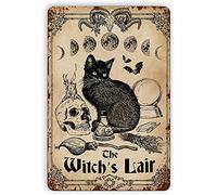 Black Cat The Witch'S Lair, décoration amusante pour la maison, bar, café, décoration murale, affiche en métal 20,3 x 30,5 cm