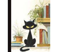 Black Cat with Books Composition Notebook | Whimsical Library Art Cover | 7.5x9.25 in | 110 Pages | College Ruled Lines