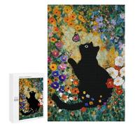 Black Cat with Butterfly in Garden Puzzle 1000 Pièces Educa Jouet en Bois Cadeau Unique Décoration Intérieure Jeu Éducatif Challenge Toy Adultes Et Enfants À Partir De 14 Ans 1000 PCS