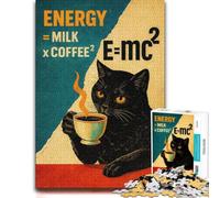 Black Cat with Coffee and Equation Puzzle Adulte 300 pièces, en Bois | Une activité puzzle flexible - un montage clair zone par zone pendant le temps libre.