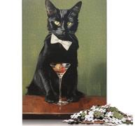 Black Cat with Martini Puzzles 1000 Pieces Cadeau Unique Jeu Éducatif Challenge Toy À De Qualité Supérieure Peinture Art pour Adultes Et Enfants 1000pcs (75x50cm)