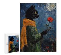Black Cat with Red Rose Painting Puzzle 1000 Pièces Educa Jouet en Bois Cadeau Unique Décoration Intérieure Jeu Éducatif Challenge Toy Adultes Et Enfants À Partir De 14 Ans 500 PCS
