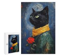 Black Cat with Red Rose Puzzle 1000 Pièces Educa Jouet en Bois Cadeau Unique Décoration Intérieure Jeu Éducatif Challenge Toy Adultes Et Enfants À Partir De 14 Ans 1000 PCS