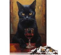 Black Cat with Wine Puzzle 1000 Pièces Educa Jouet en Bois Cadeau Unique De l'art De La Décoration Jeu Éducatif Challenge Toy Adultes & Enfants des 14 Ans 1000pcs (40x28cm)