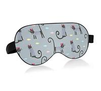 Black Cats Dress In Stripes And Fishes On Grey Eye Masks Cover Blocks Light Sleep Mask Shade Cover Blindfold Relaxing Eyeshade Cover avec serre-tête réglable pour hommes femmes enfants