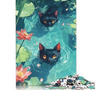 Black Cats in Water Lilies Puzzle 1000 Pieces Cadeau Unique Jeu Éducatif Défi Jouet À De Qualité Supérieure Peinture Art pour Adultes Et Enfants À Partir De 12 Ans 1000pcs (75x50cm)