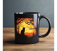 Black Cats Tasse à café en céramique - Halloween Cat Black Cup | Tasse à café festive | Tasses à lait effrayantes pour adultes hommes femmes amis lait jus thé chaud bière décoration de cuisine