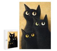 Black Cats with Yellow Eyes Puzzle 1000 Pièces Educa Jouet en Bois Cadeau Unique Décoration Intérieure Jeu Éducatif Challenge Toy Adultes Et Enfants À Partir De 14 Ans 1000 PCS