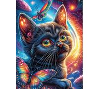 Black Chat avec Un Papillon dans Le Jardin Fleuri 300 Pieces Casse-tête Collectionneur en Carton sans Déformation Très Difficile Motif Complexe Décoration Murale Cadeau Noël Premium 300 PCS
