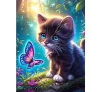 Black Chaton avec un papillon 1000 Pièces Puzzle Adulte En Carton Rigide Sans Déformation Animal sauvage et animal de compagnie Difficile Moyenne Décoration Murale Loisir Créatif Idée Cadeau Anniversa