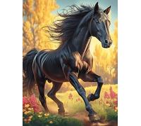 Black Cheval courant au coucher du soleil 500 Pièces Puzzle Famille En Carton Rigide Sans Déformation Animal sauvage et animal de compagnie Difficulté Moyenne Activité Familiale Événement Festif Cadea