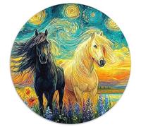 Black Cheval Galloping Through Fire and Water_4 1000 Pièces Puzzle Circulaire Puzzle Adulte pour Enfants Puzzle Rond Créatif Jeu D'Intelligence Décoration pour Enfants Cadeau 1000pcs (67.5x67.5cm)