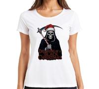 Black Christmas Reaper Santa Scythe Candy Cane T-shirt gothique pour femme, Blanc., 3XL