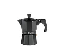 BLACK CODE DE DE Q.b. by MOPITA, Cafetière 3 tasses en aluminium, poignée et bouton anti-brûlure Soft Touch Guranition en silicone, pour tous les plans de coton, pas d'induction, couleur noire