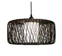 Black Coffee Shop LED Single Rattan Hanging Pendant Lamp Vintage Wicker Light Fitting Chandelier Interior for Bedroom Kitchen Restaurant Bar(Natural,15.7in*7.8in)