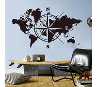 Black Compass World Map Voyage Wall Sticker mural Salle de classe Bureau Wall sticker mural Chambre Art déco Mural Art déco